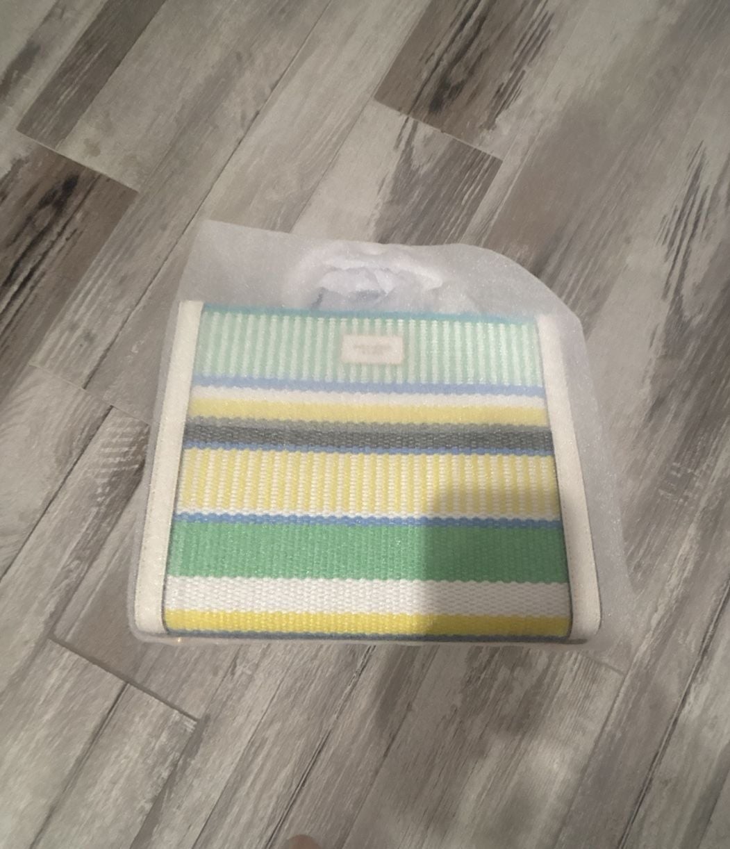 Kate Spade Manhattan Stripe Woven Straw Small Tote Multi Green 2