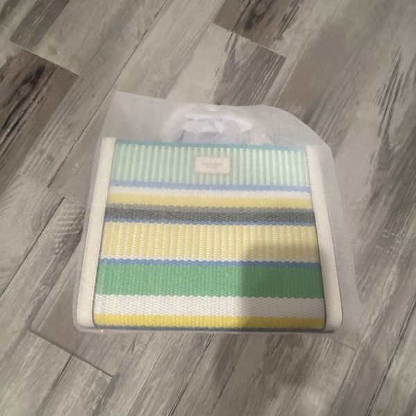 Kate Spade Manhattan Stripe Woven Straw Small Tote Multi Green