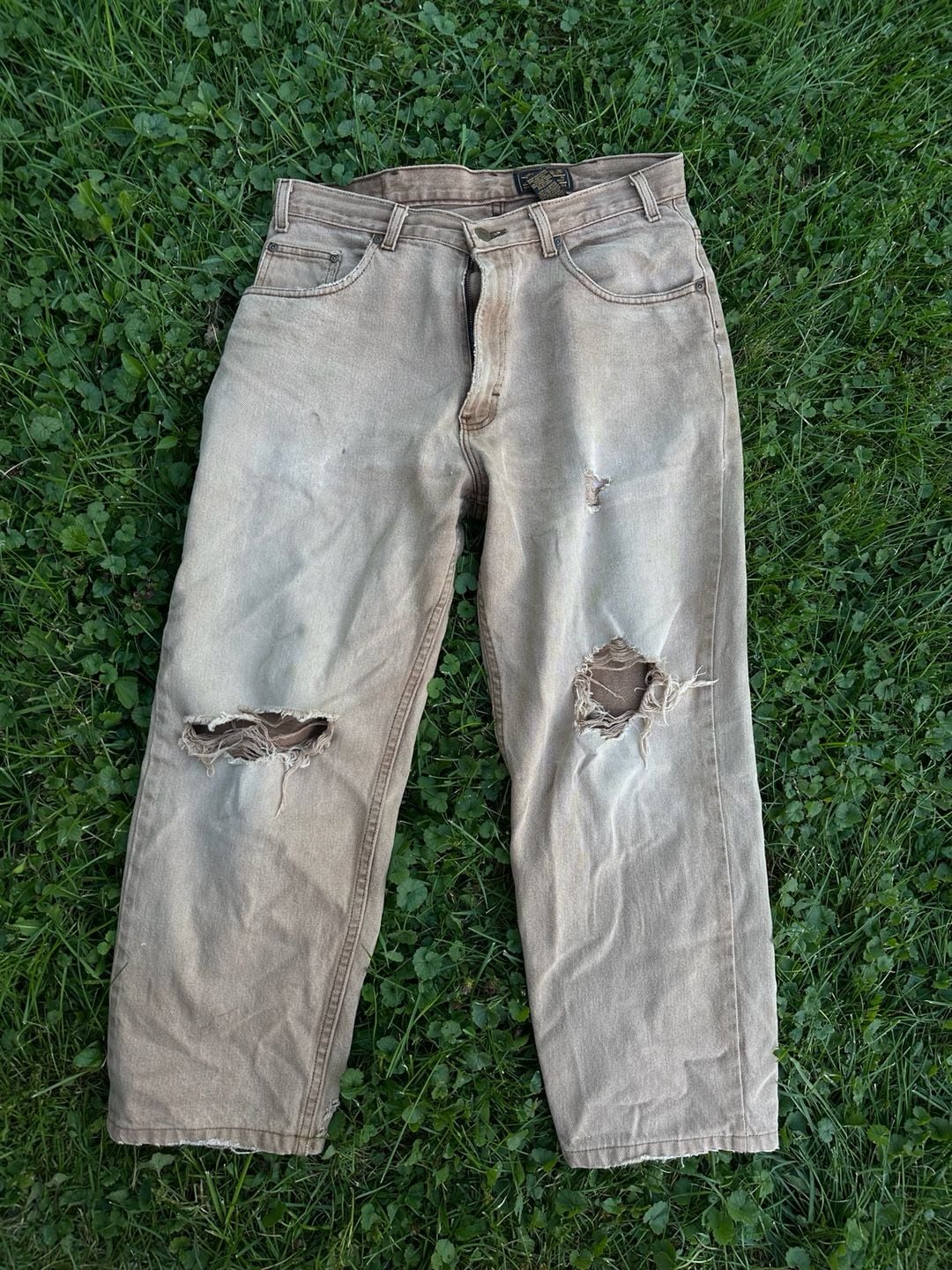 Eddie Bauer Vintage Distressed Brown Cotton Work Pants Thrashed Grunge 2