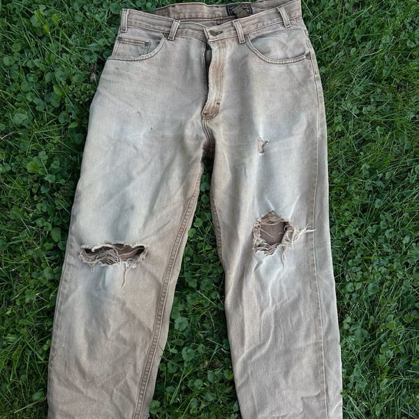 Eddie Bauer Vintage Distressed Brown Cotton Work Pants Thrashed Grunge
