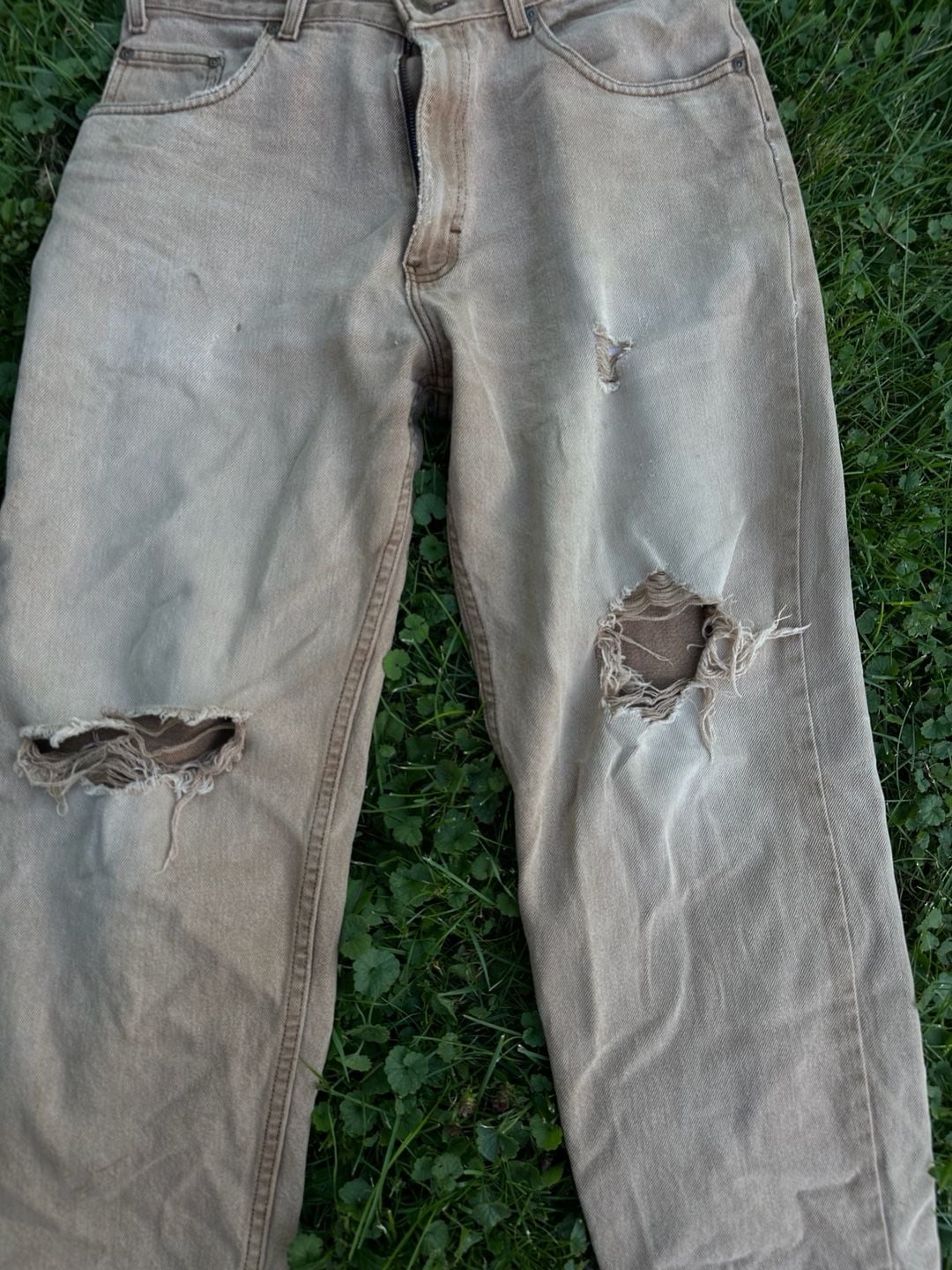 Eddie Bauer Vintage Distressed Brown Cotton Work Pants Thrashed Grunge 3