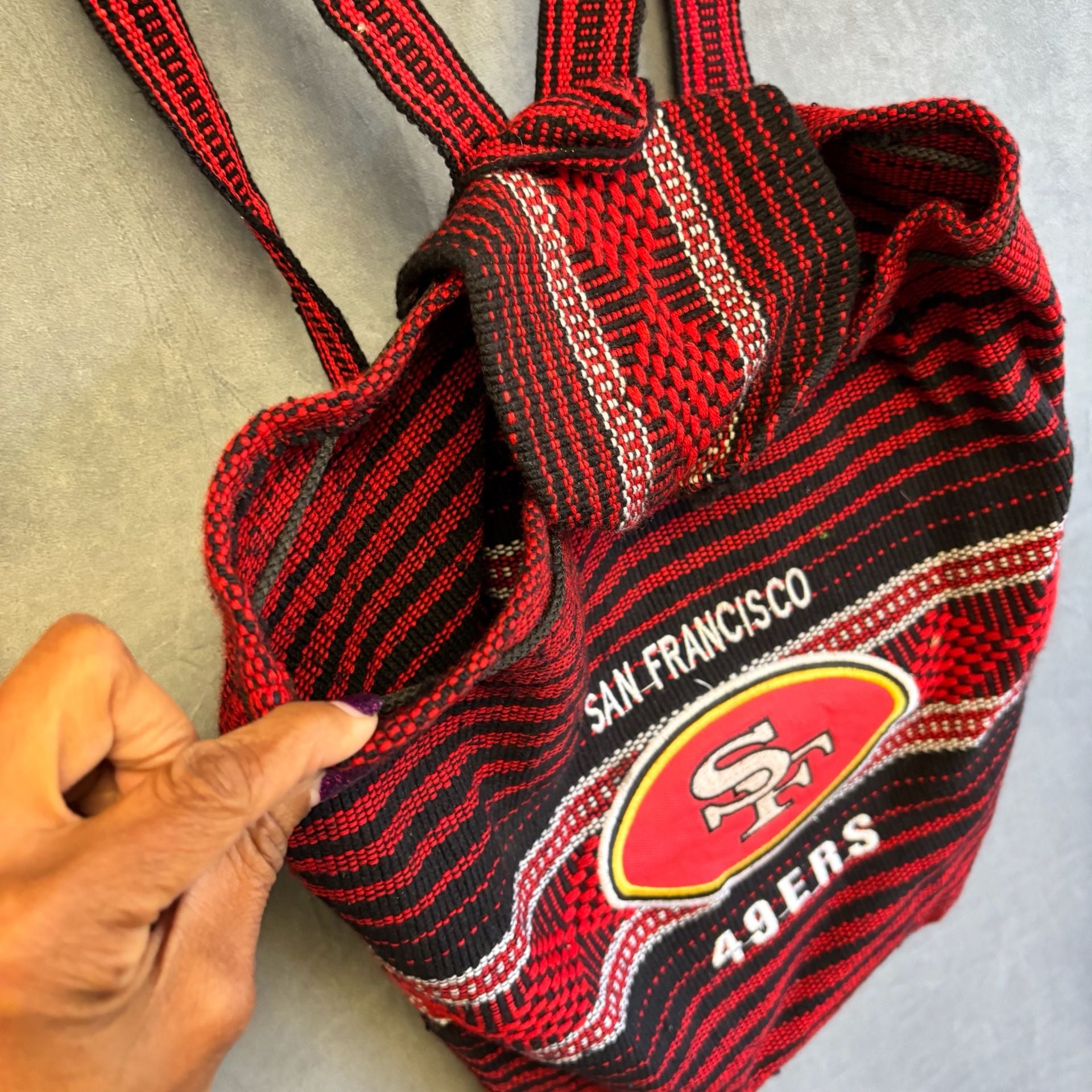 San Francisco 49ers Mexican Drug Rug Woven Backpack Striped Logo 4