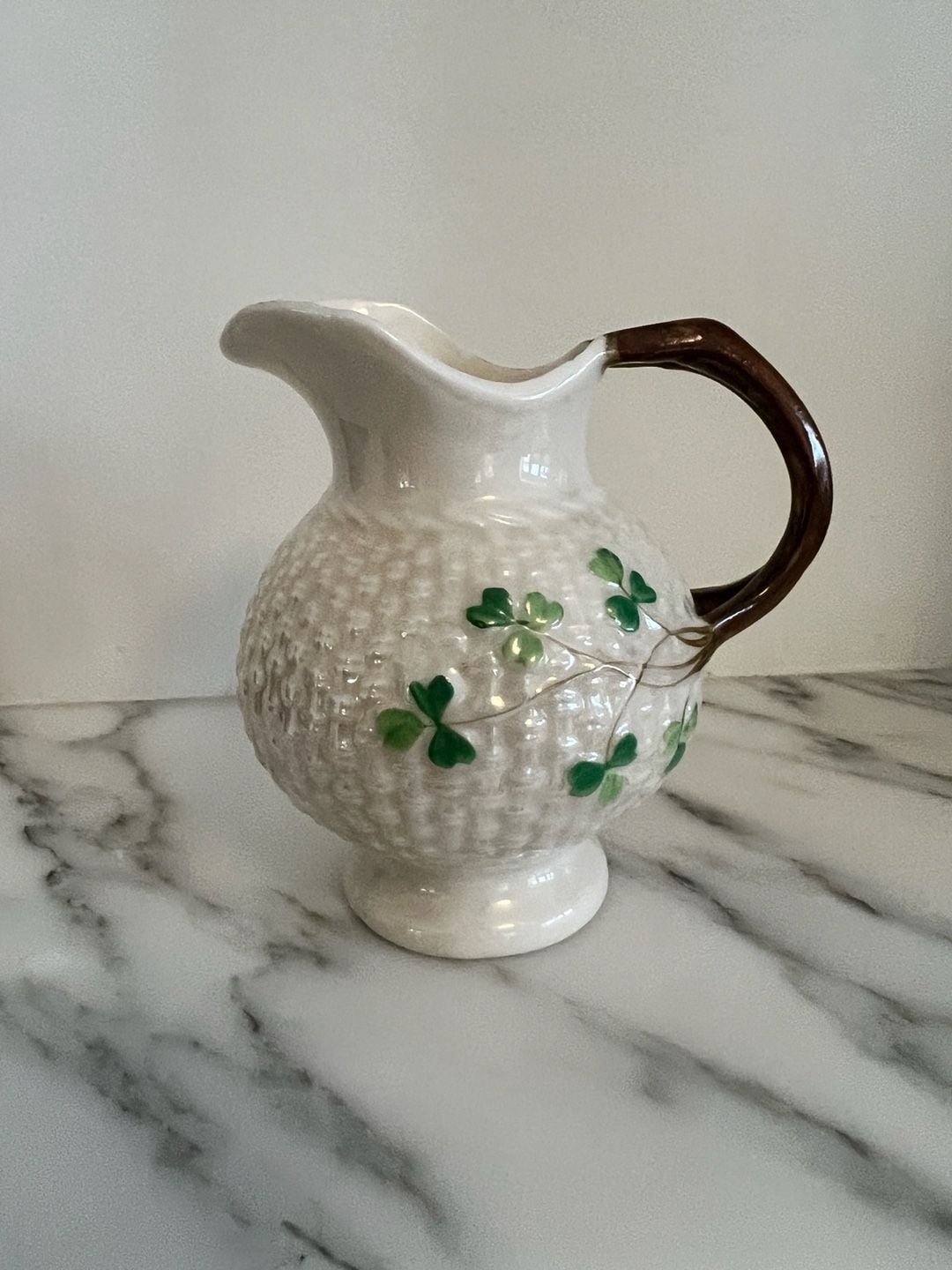 Belleek Shamrock Basketweave Creamer Pitcher Jug Ireland 2