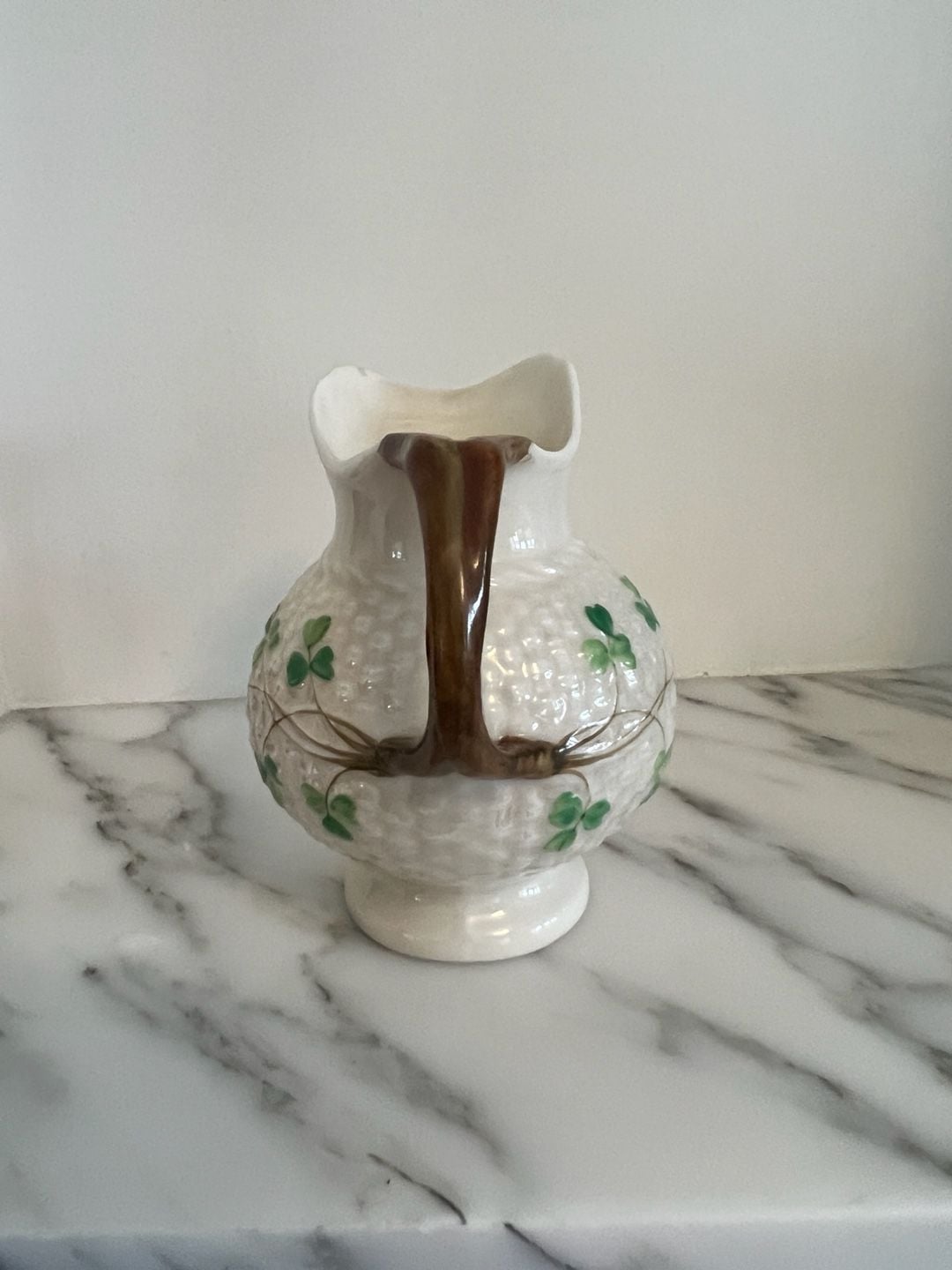 Belleek Shamrock Basketweave Creamer Pitcher Jug Ireland 3