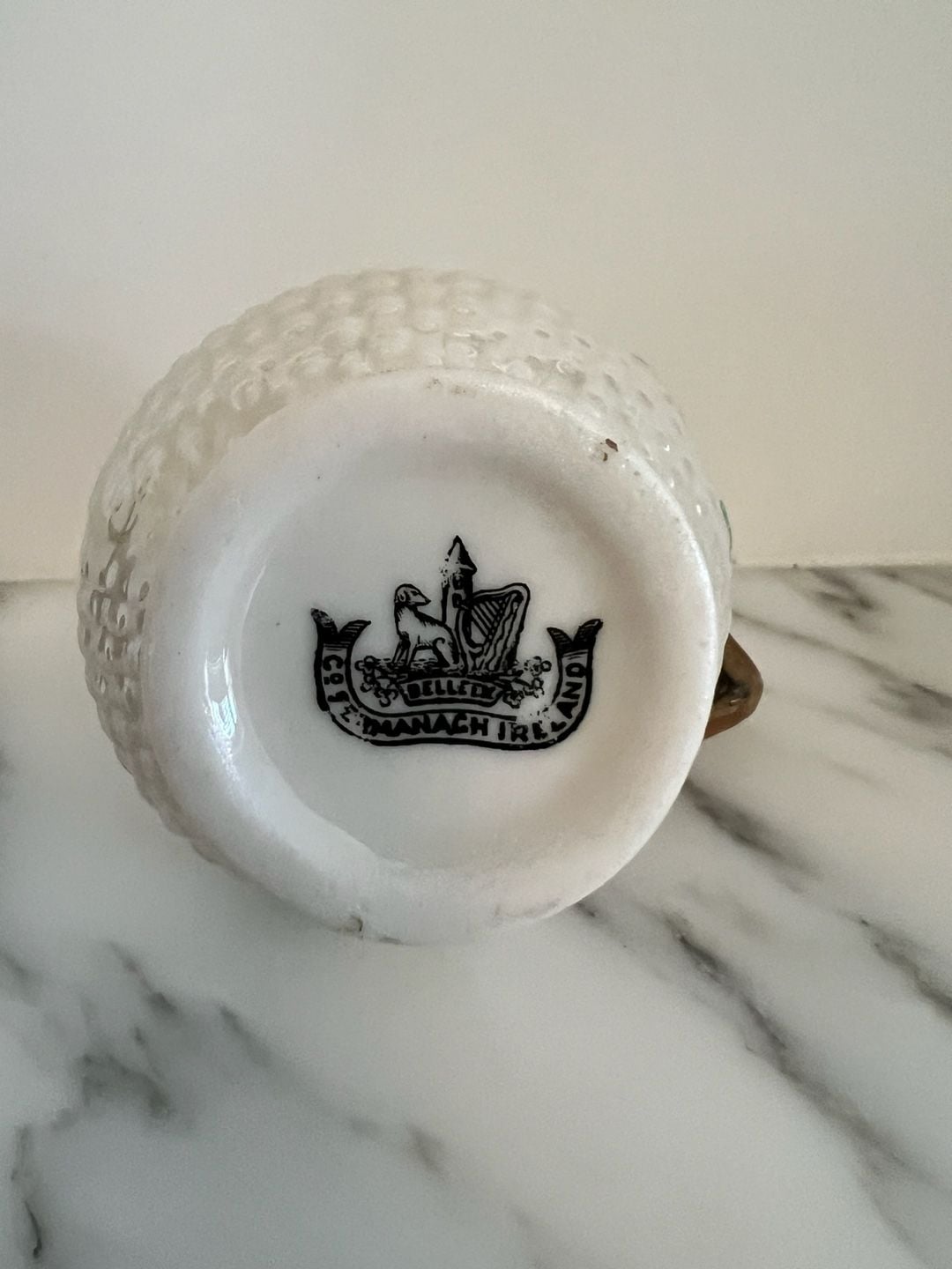Belleek Shamrock Basketweave Creamer Pitcher Jug Ireland 4