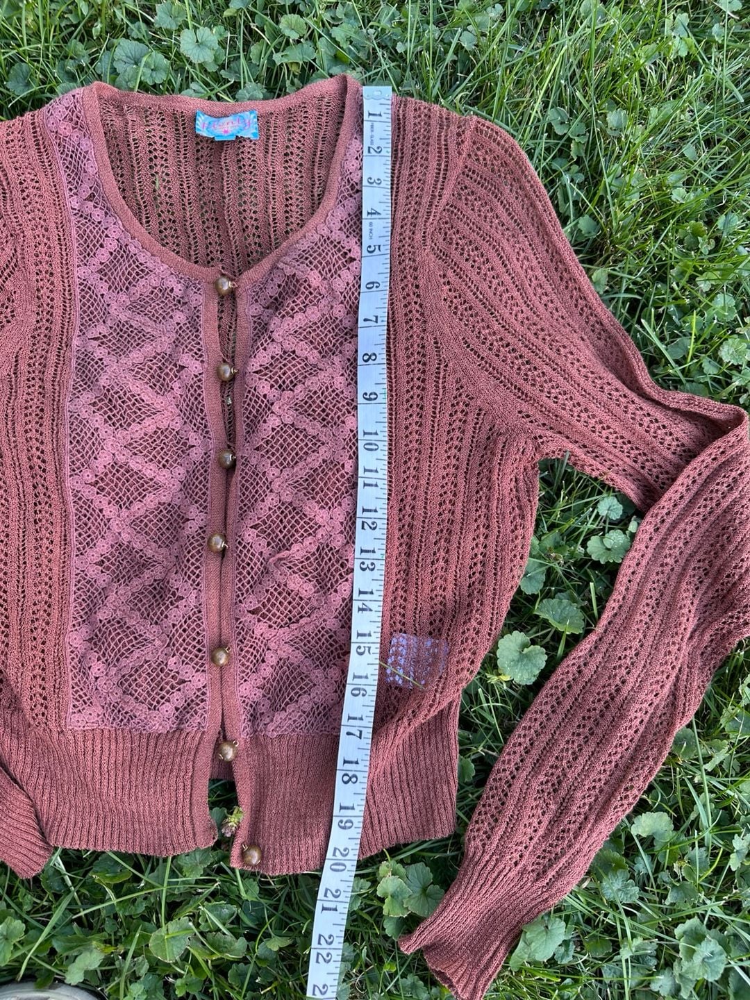 Plenty By Tracy Reese Cardigan Size L Rose Brown Lace Knit Sweater 7