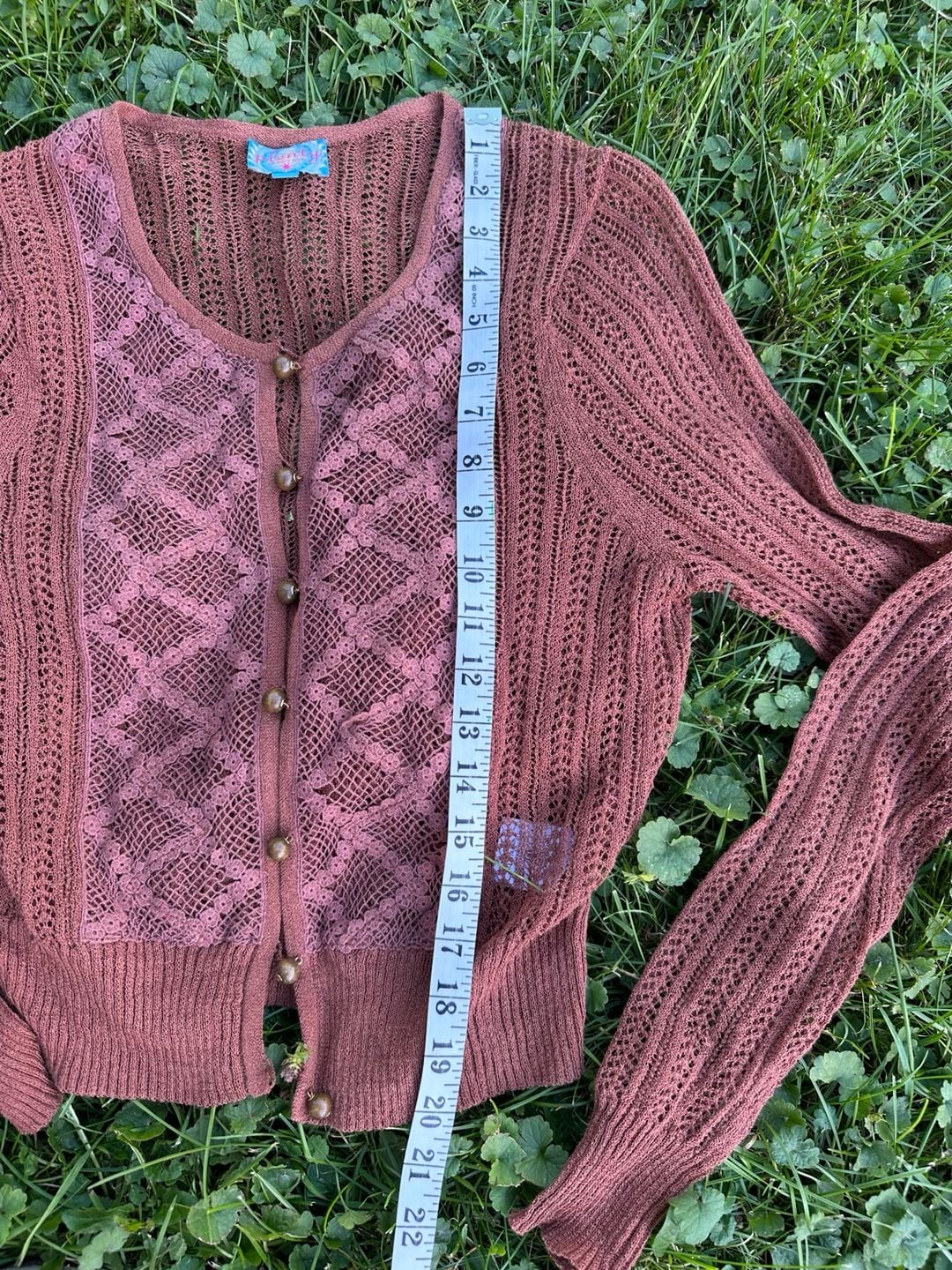Plenty By Tracy Reese Cardigan Size L Rose Brown Lace Knit Sweater 8