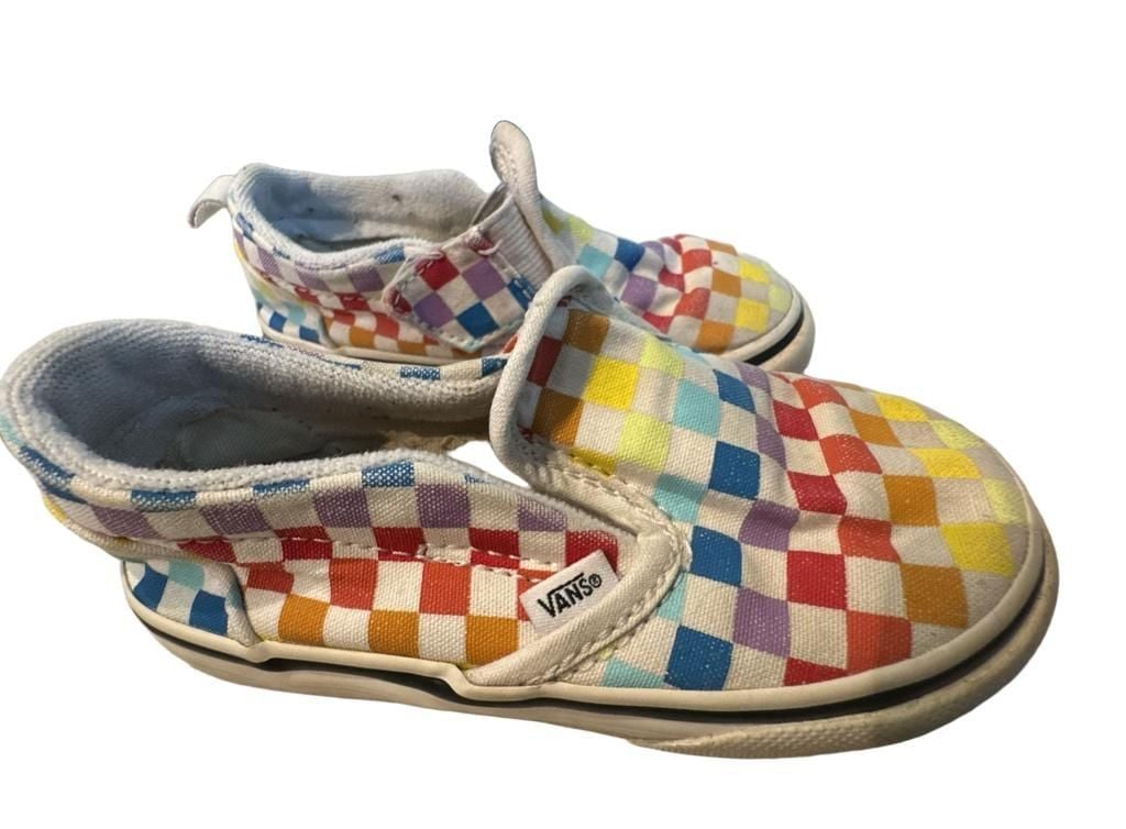 Vans Classic Slip-On Rainbow Checkerboard Toddler Size 8 2