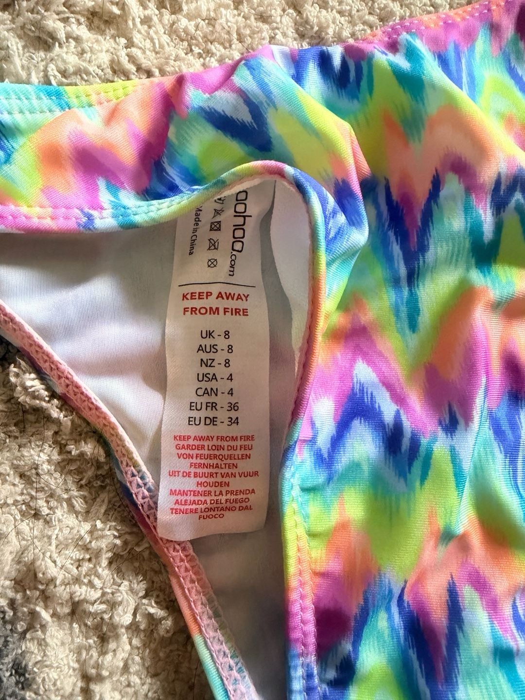 boohoo Bikini Set Size USA 4 Multi Color Tie Dye Wave Print Underwire 2
