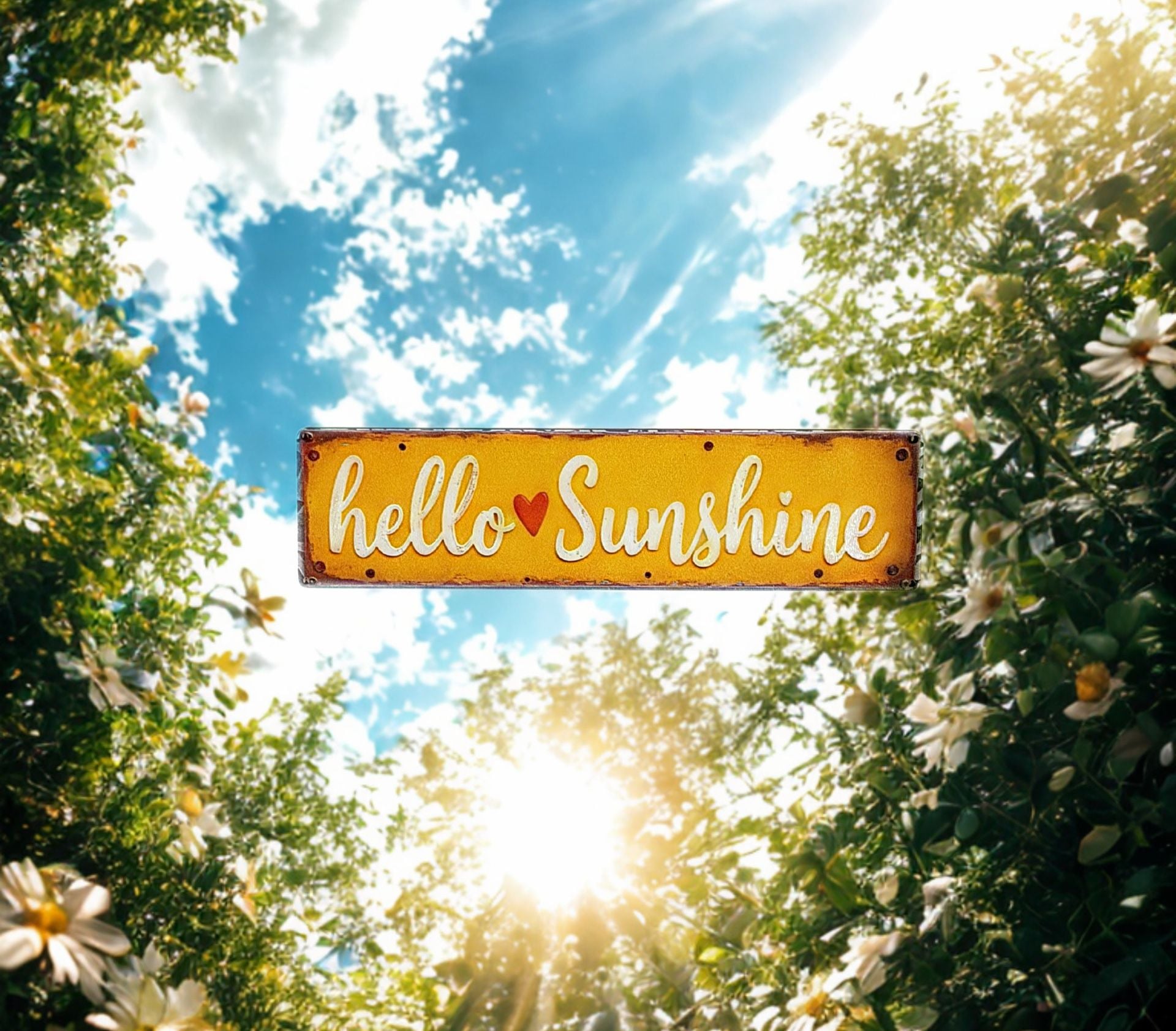 “Hello Sunshine” Wooden Sign 3X12 Vintage Farmhouse Wall Sign 4