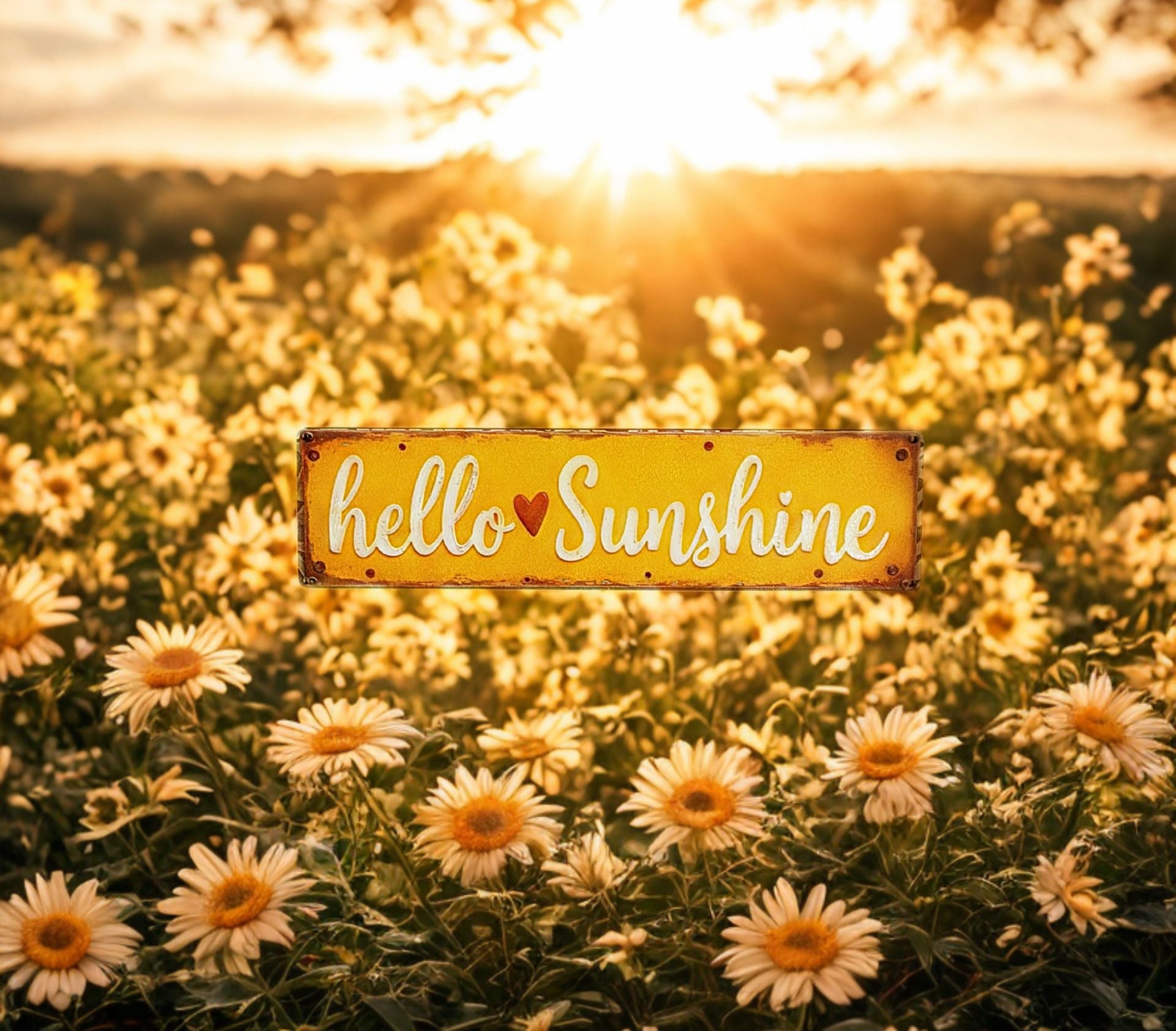 “Hello Sunshine” Wooden Sign 3X12 Vintage Farmhouse Wall Sign 5