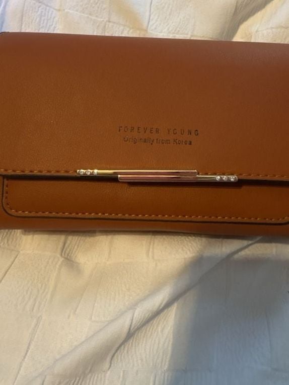 Forever Young Crossbody Wallet Phone Bag Brown PU Leather 2