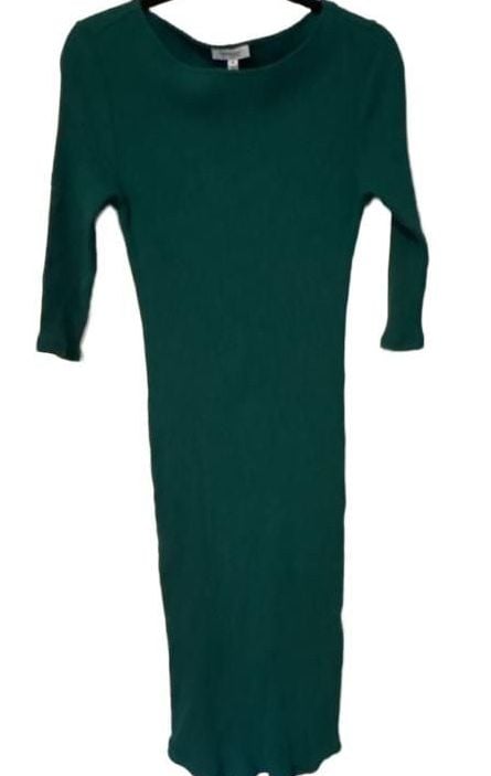 Skinnygirl Ribbed Midi Dress Size M Green 3/4 Sleeve Bodycon 2