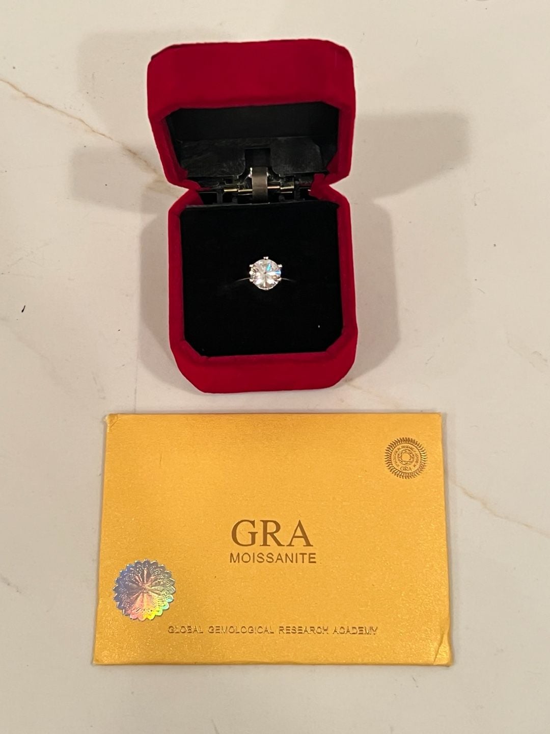 GRA Round Solitaire Moissanite Engagement Ring 3