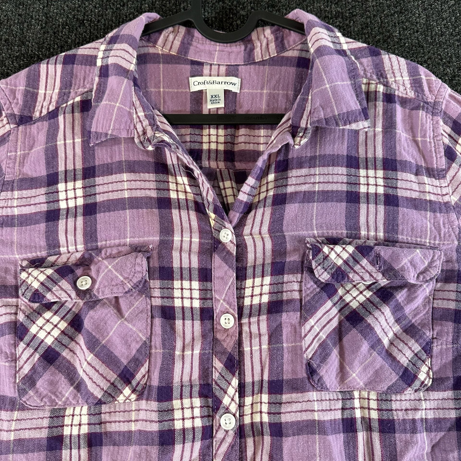Croft & Barrow Plaid Flannel Shirt Size XXL Purple Cotton Button Down 2