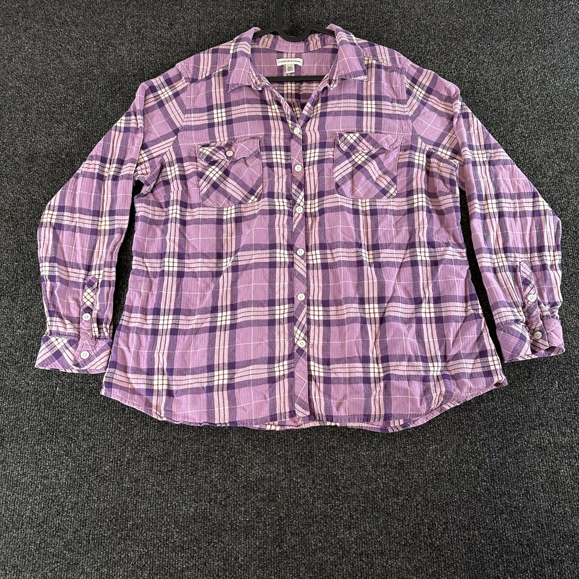 Croft & Barrow Plaid Flannel Shirt Size XXL Purple Cotton Button Down 3