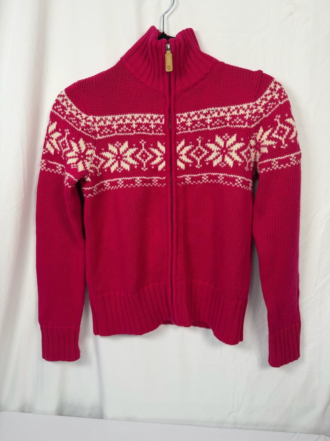 Ralph Lauren Full Zip Cardigan Kids Size L (12/14) Pink Fair Isle Knit Sweater 2