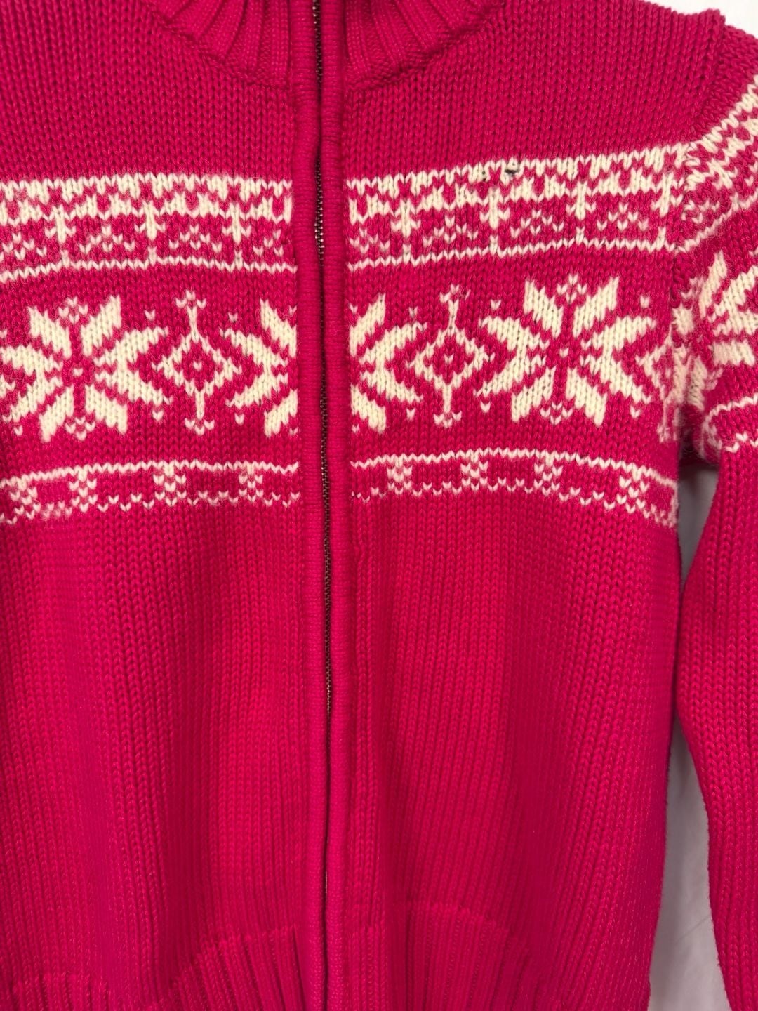 Ralph Lauren Full Zip Cardigan Kids Size L (12/14) Pink Fair Isle Knit Sweater 3