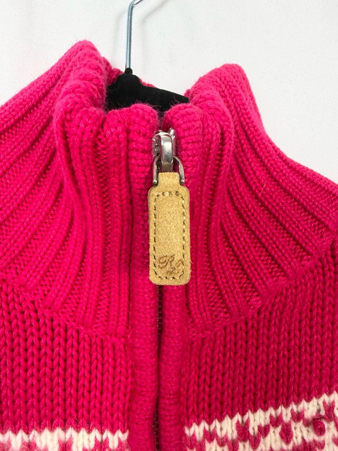 Ralph Lauren Full Zip Cardigan Kids Size L (12/14) Pink Fair Isle Knit Sweater 4