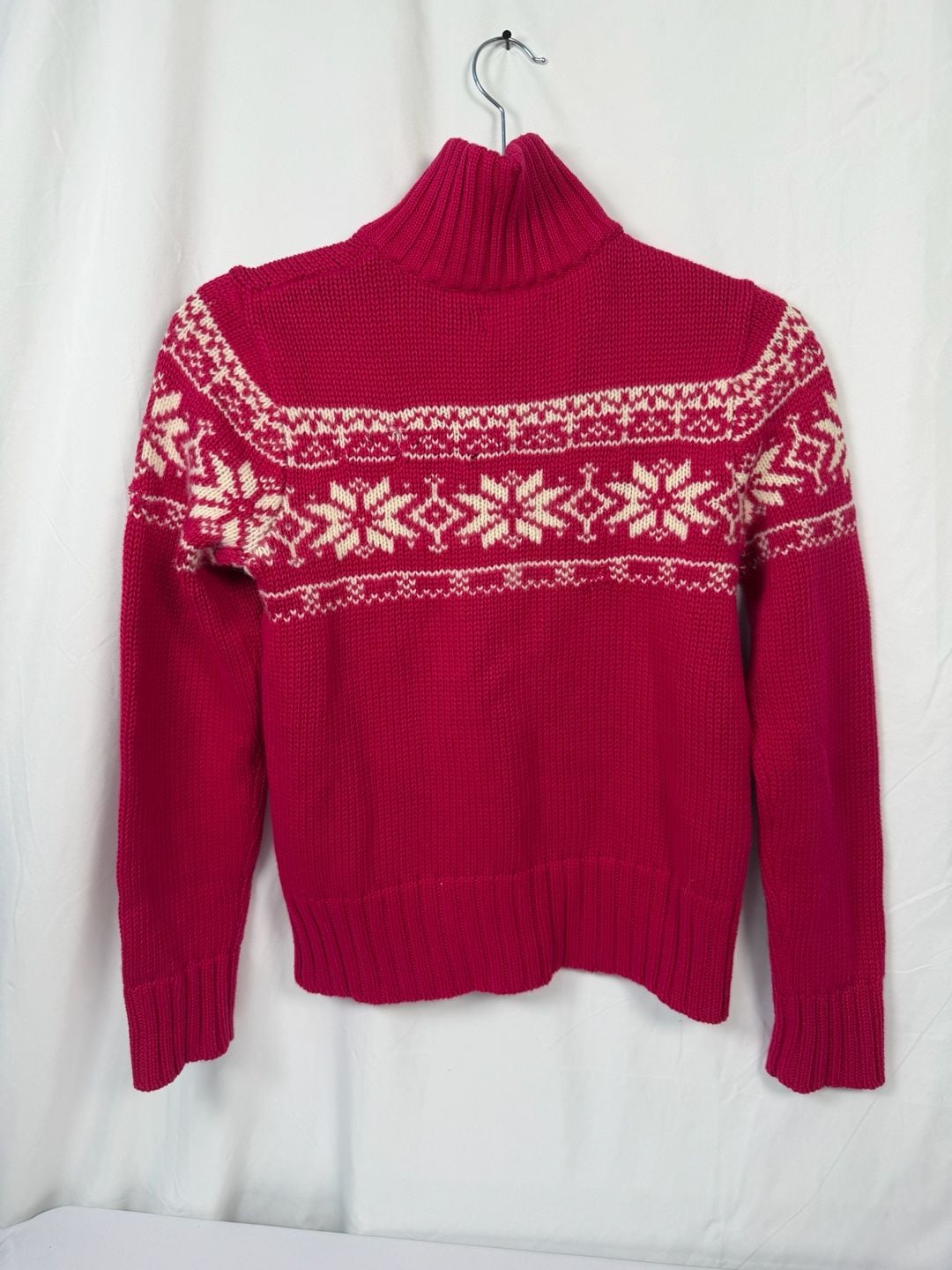 Ralph Lauren Full Zip Cardigan Kids Size L (12/14) Pink Fair Isle Knit Sweater 5