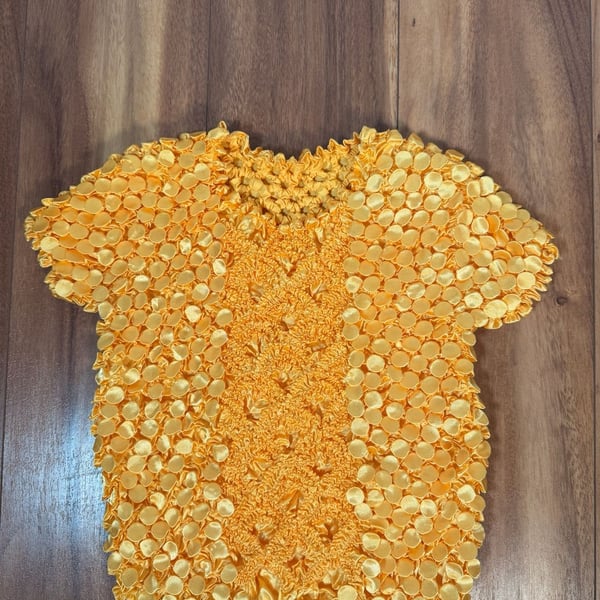 Vintage Bubble Popcorn Textured Short Sleeve Top Yellow One Size