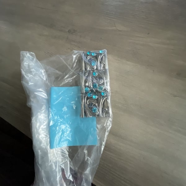 #208 Fashion Jewelry Silver Ornate Blue Crystal Cuff Bracelet