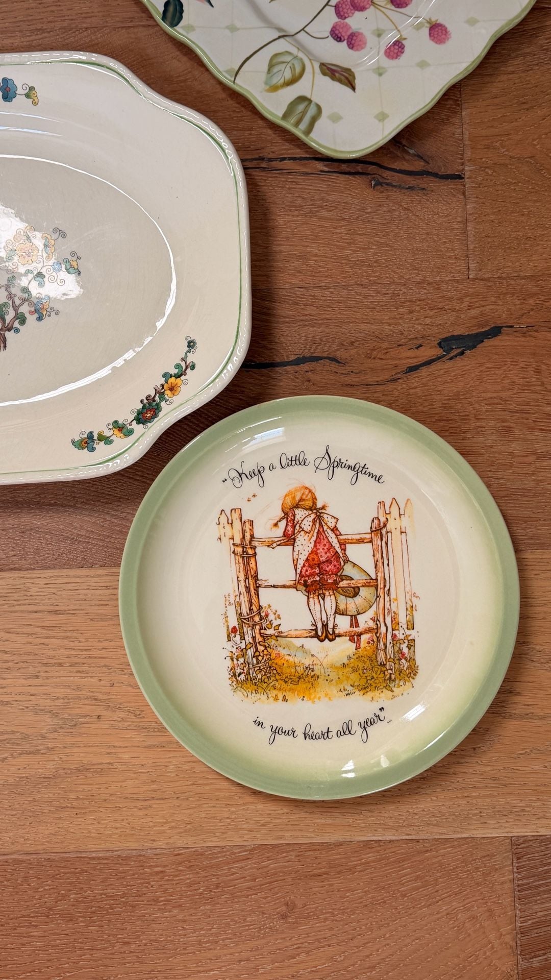 Green plate wall! curated collection of 6 large vintage plates in green theme 3