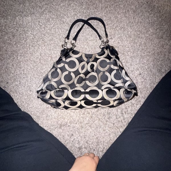 Coach Mia Op Art Sateen Maggie Shoulder Bag Black Gray