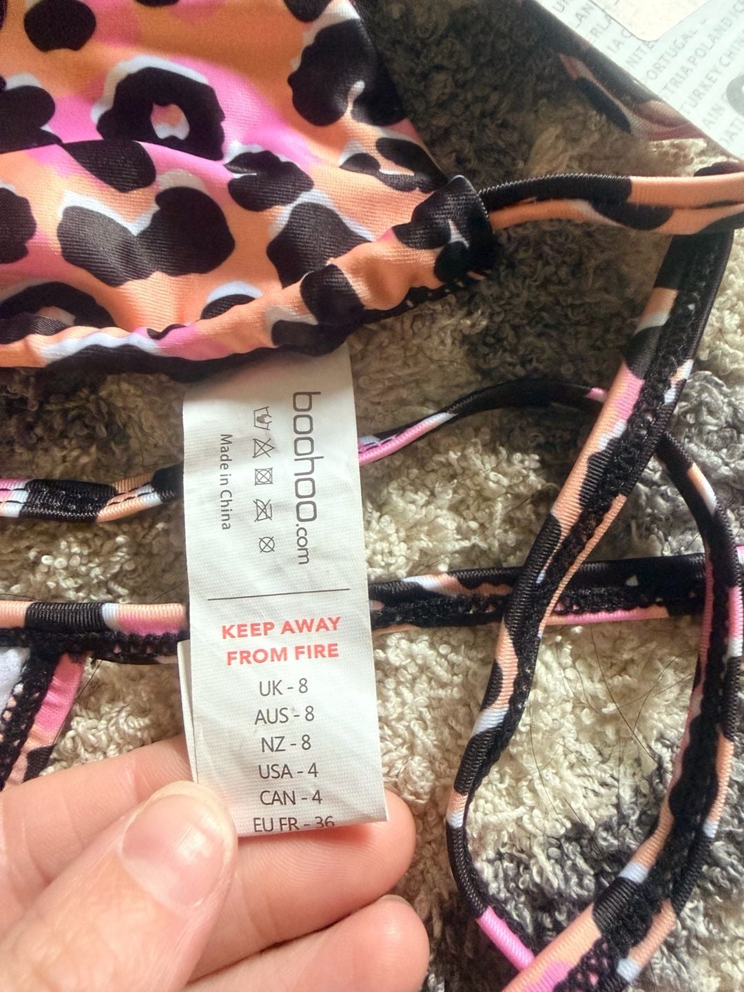 boohoo Leopard Tie Triangle Bikini Set Size US 4 Pink 2