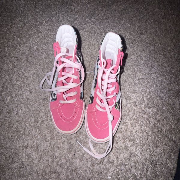 Vans Sk8-Hi Reissue Side Zip Neon Hearts Toddler Sneakers Pink