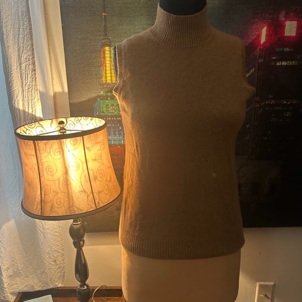 Saks Fifth Avenue Cashmere Turtleneck Sleeveless Sweater Brown