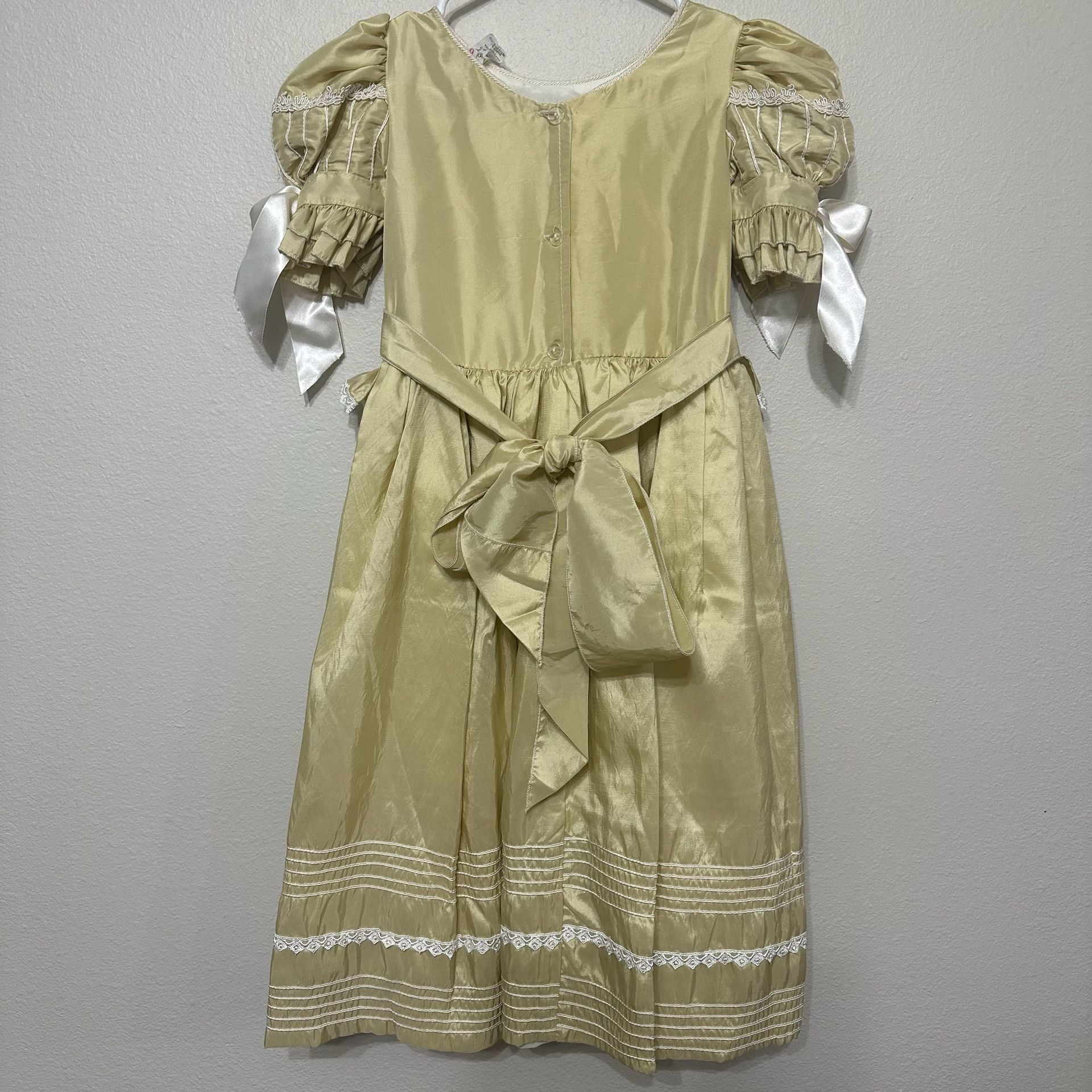 Vintage Girls Dress Size 6 Victorian Prairie Lace Puff Sleeve Made Mexico 5