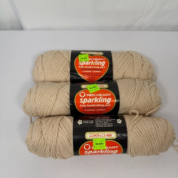 Coats & Clark Red Heart Sparkling Yarn 3 Skeins Biscuit 122