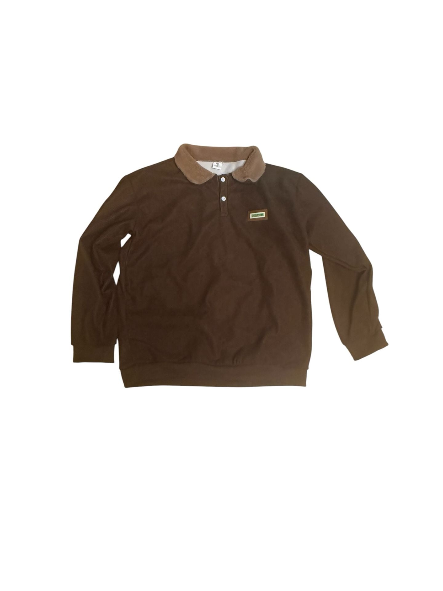 Brown Corduroy Fleece Lapel Button Polo Sweatshirt 2