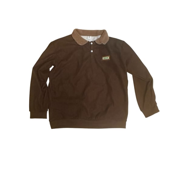 Brown Corduroy Fleece Lapel Button Polo Sweatshirt
