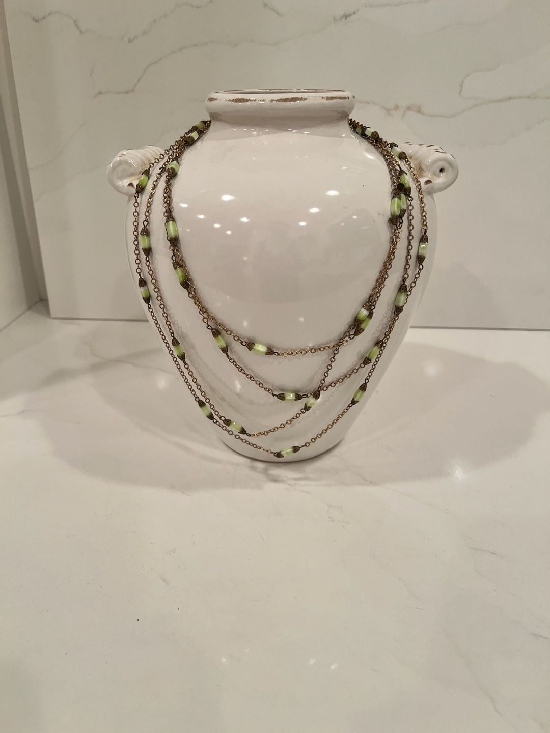 Vintage Single Strand Necklace Green Glass Bead No Clasp 2