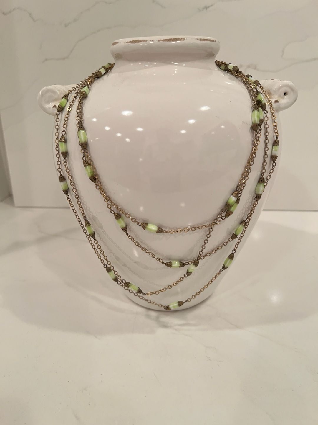 Vintage Single Strand Necklace Green Glass Bead No Clasp 3
