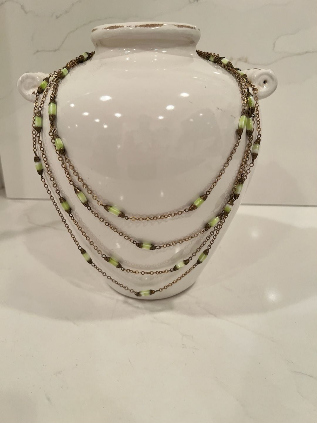 Vintage Single Strand Necklace Green Glass Bead No Clasp 4