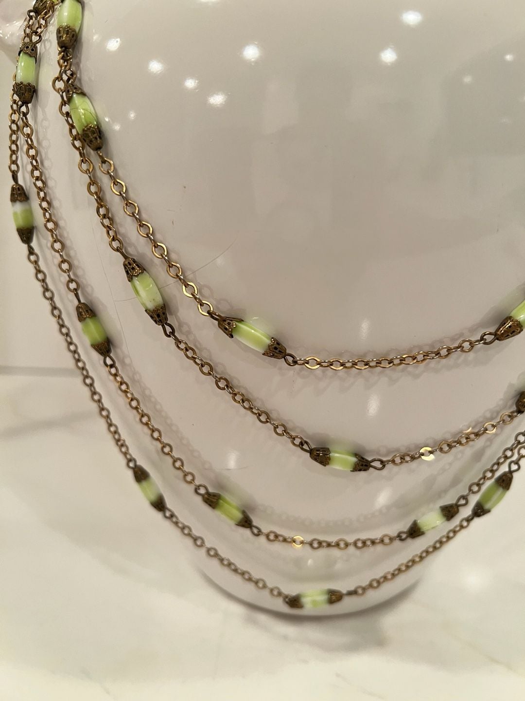 Vintage Single Strand Necklace Green Glass Bead No Clasp 5