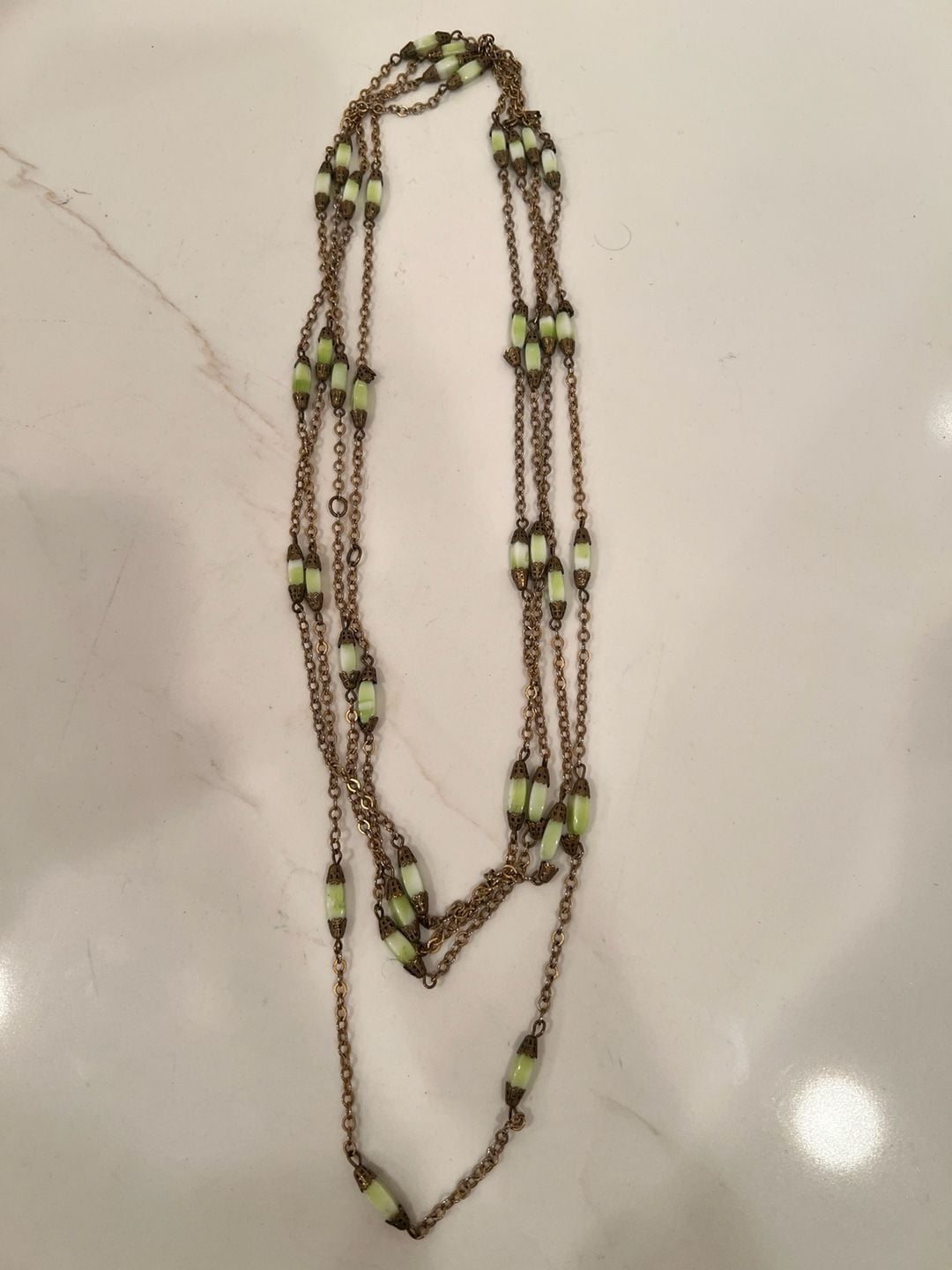 Vintage Single Strand Necklace Green Glass Bead No Clasp 6