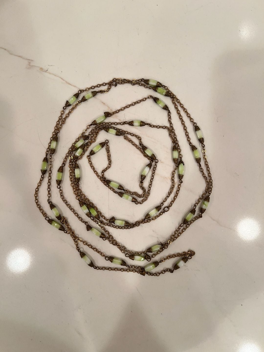Vintage Single Strand Necklace Green Glass Bead No Clasp 7