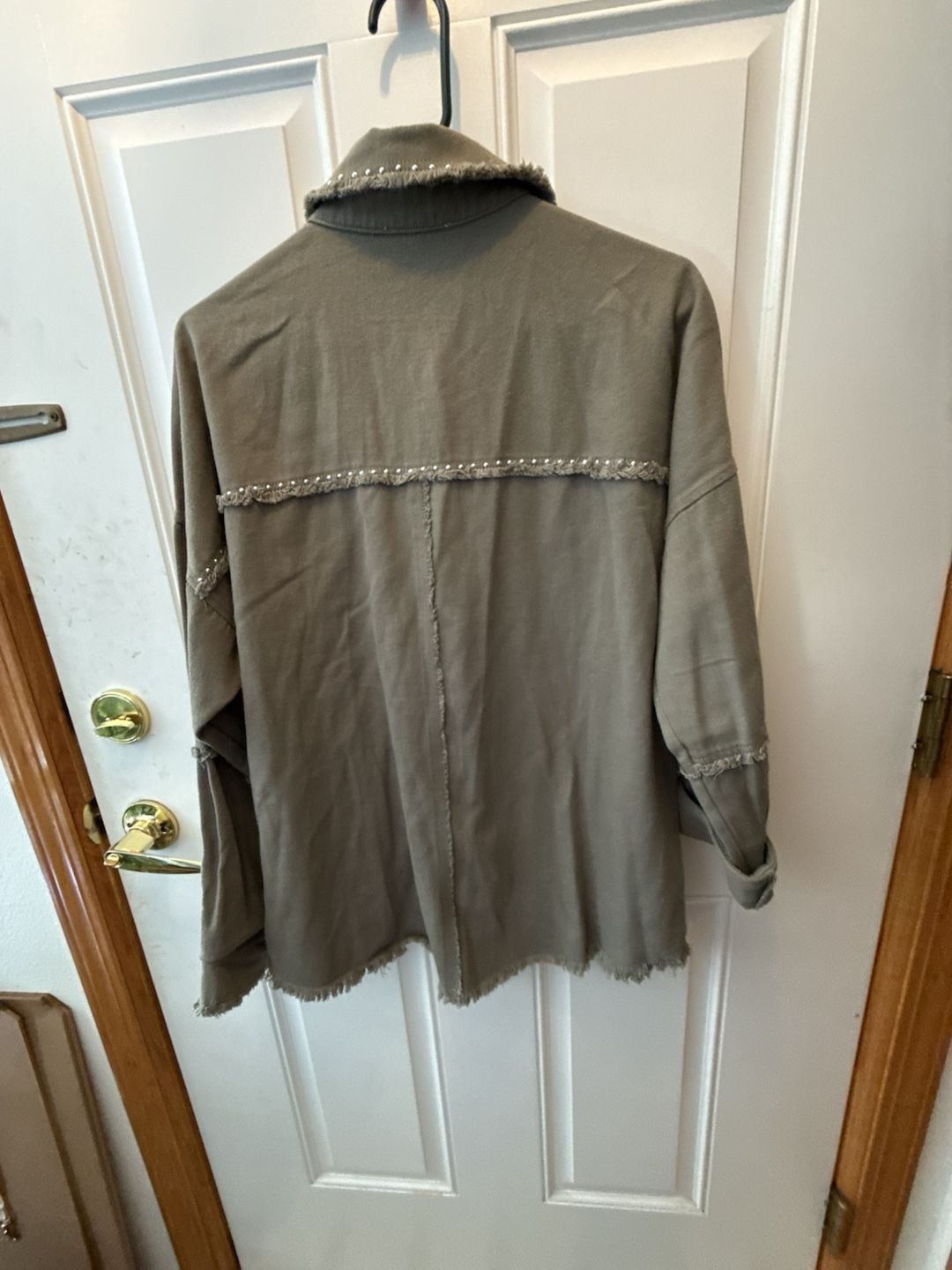 Veveret Studded Shacket Size M Olive Green Denim Jacket 6