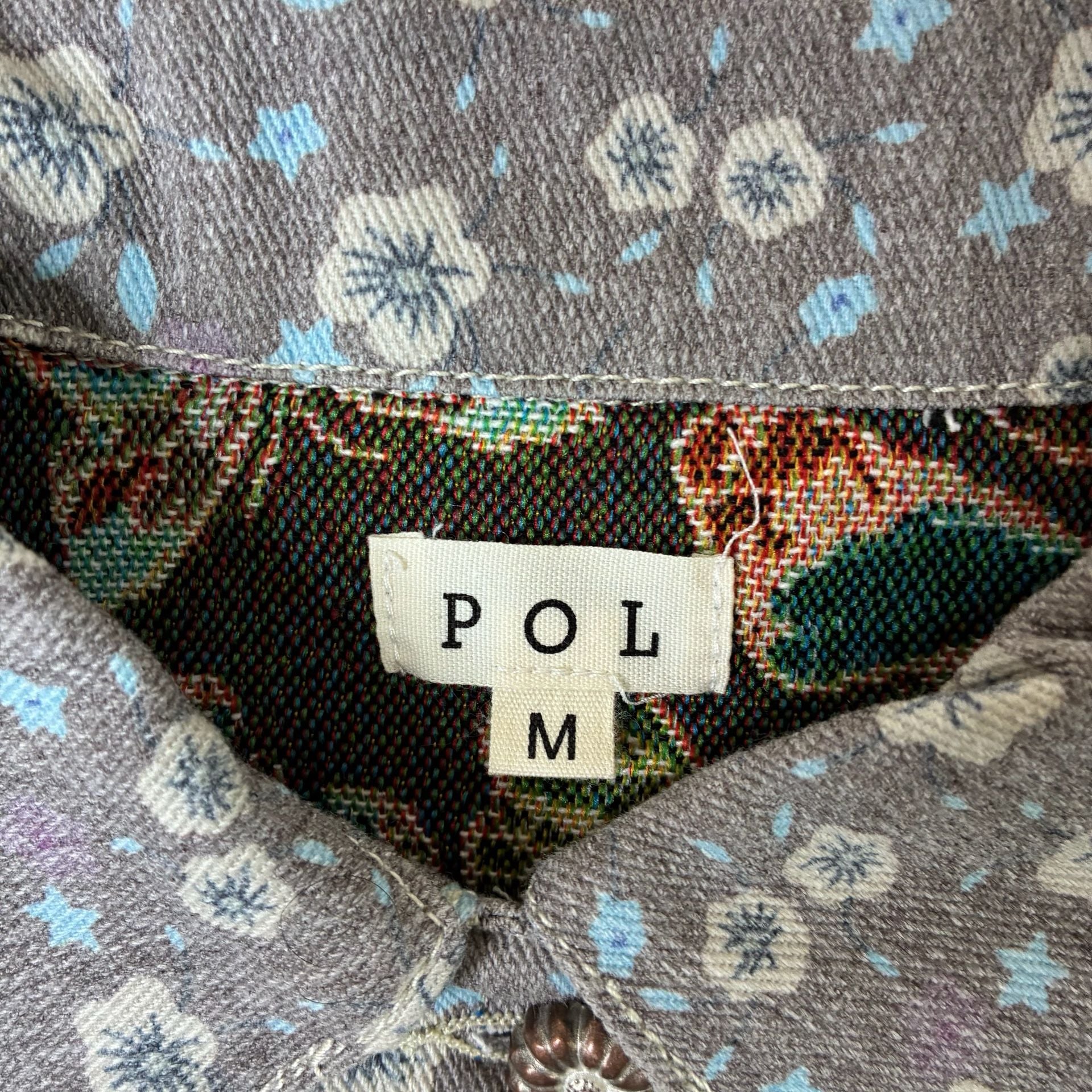POL Butterfly Tapestry Floral Patchwork Denim Jacket Boho Size M 3