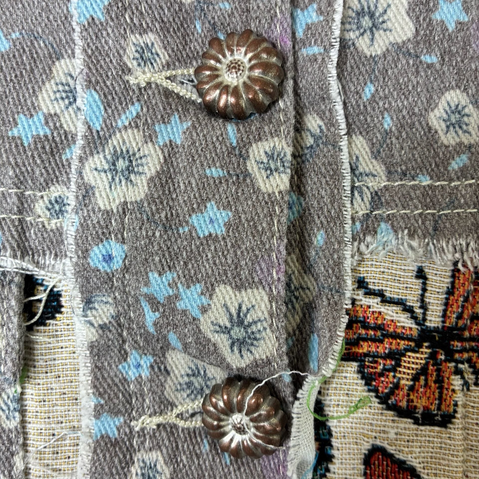 POL Butterfly Tapestry Floral Patchwork Denim Jacket Boho Size M 4