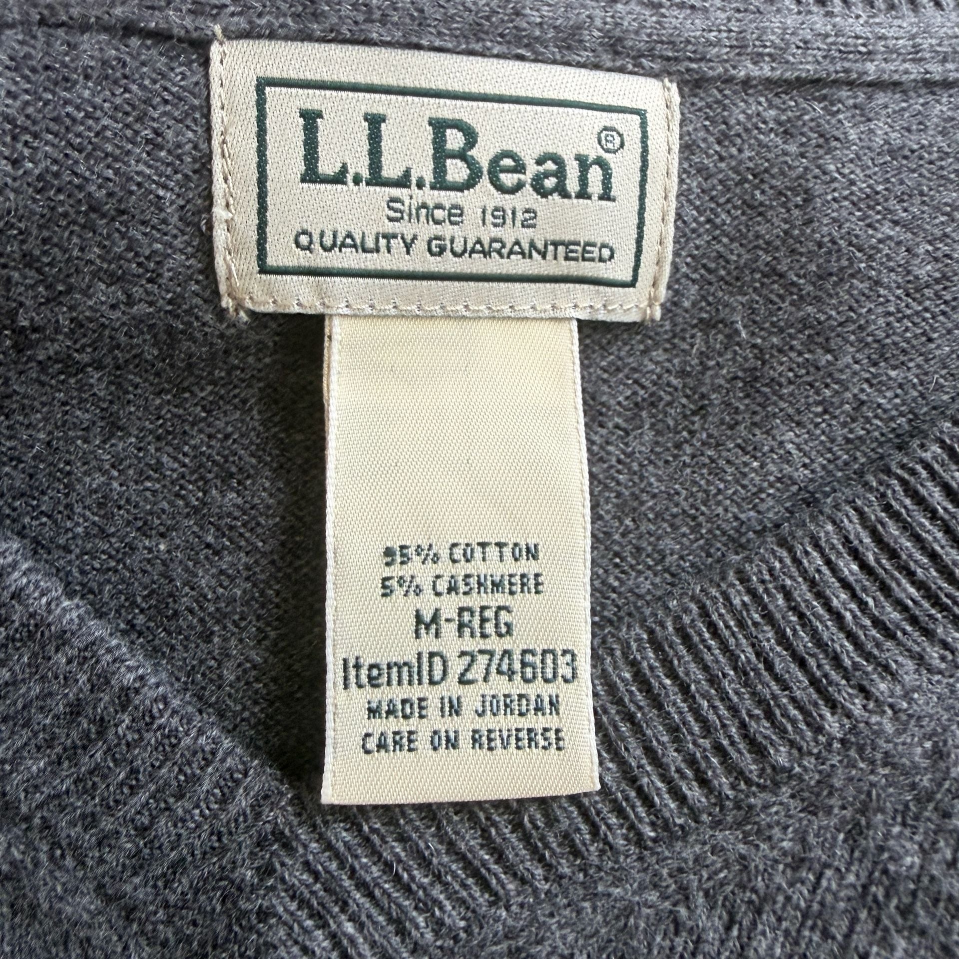 LL Bean V-Neck Sweater Size M-Reg Gray Cotton Cashmere Long Sleeve Knit 3
