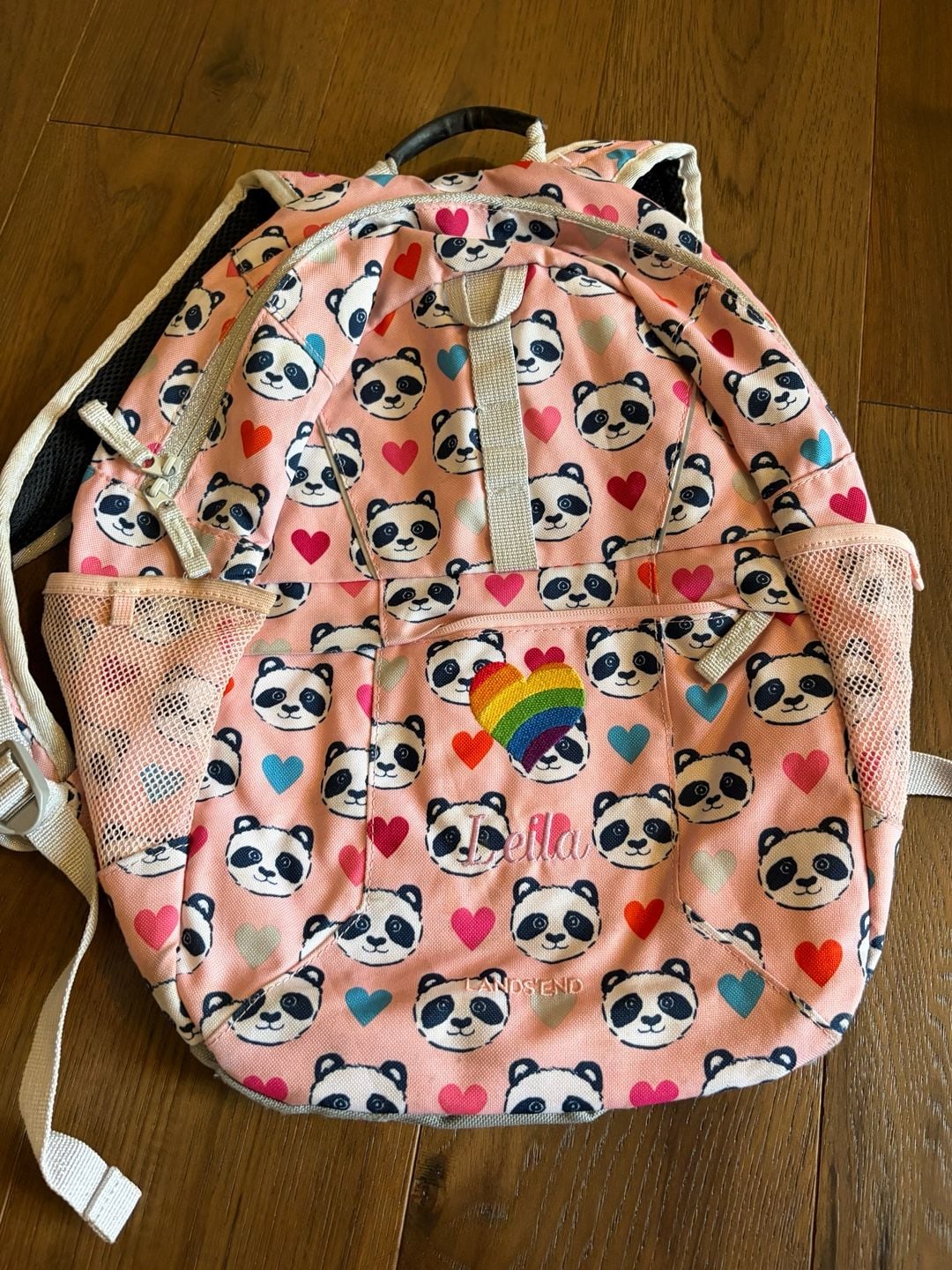 Lands End Panda Backpack Pink Hearts Embroidered Personalized Leila 2