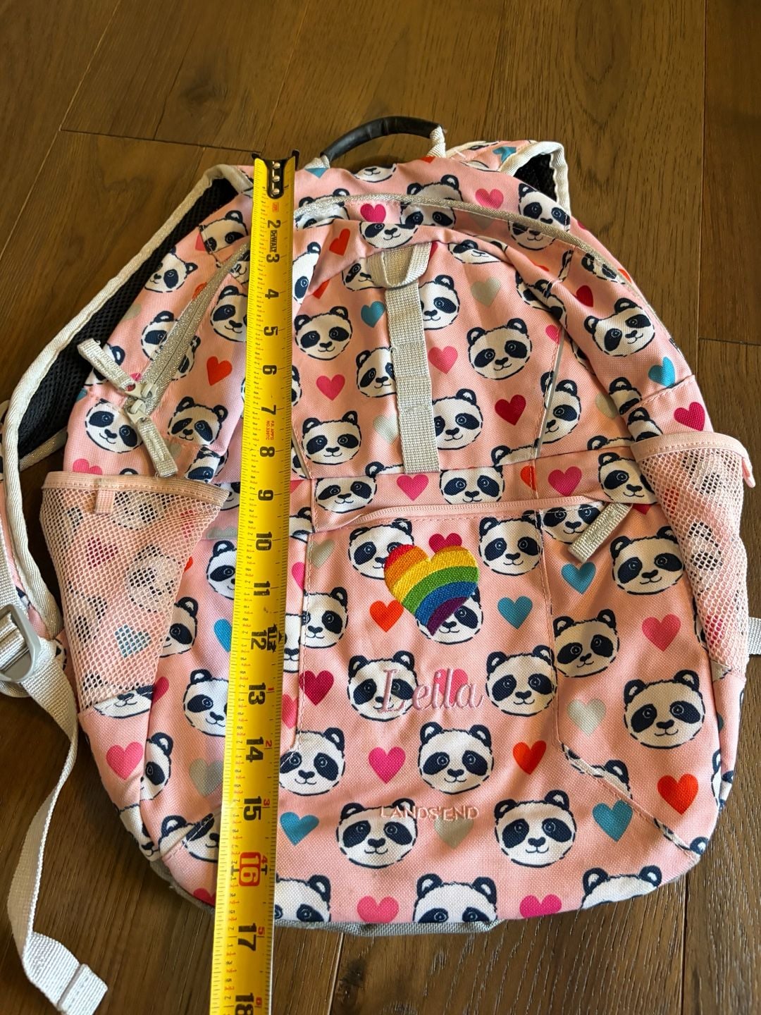 Lands End Panda Backpack Pink Hearts Embroidered Personalized Leila 3