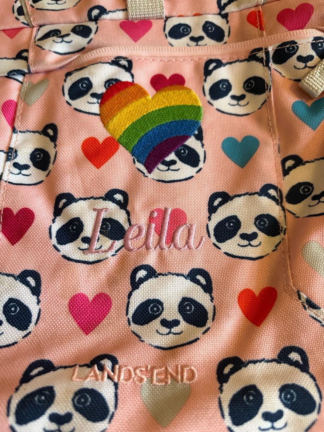Lands End Panda Backpack Pink Hearts Embroidered Personalized Leila 4
