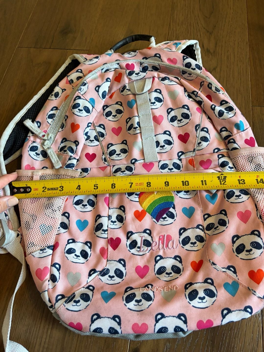 Lands End Panda Backpack Pink Hearts Embroidered Personalized Leila 5