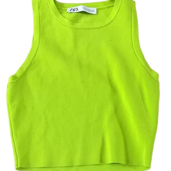 Zara Ribbed Knit Crop Tank Top Size S Lime Green Sleeveless girls